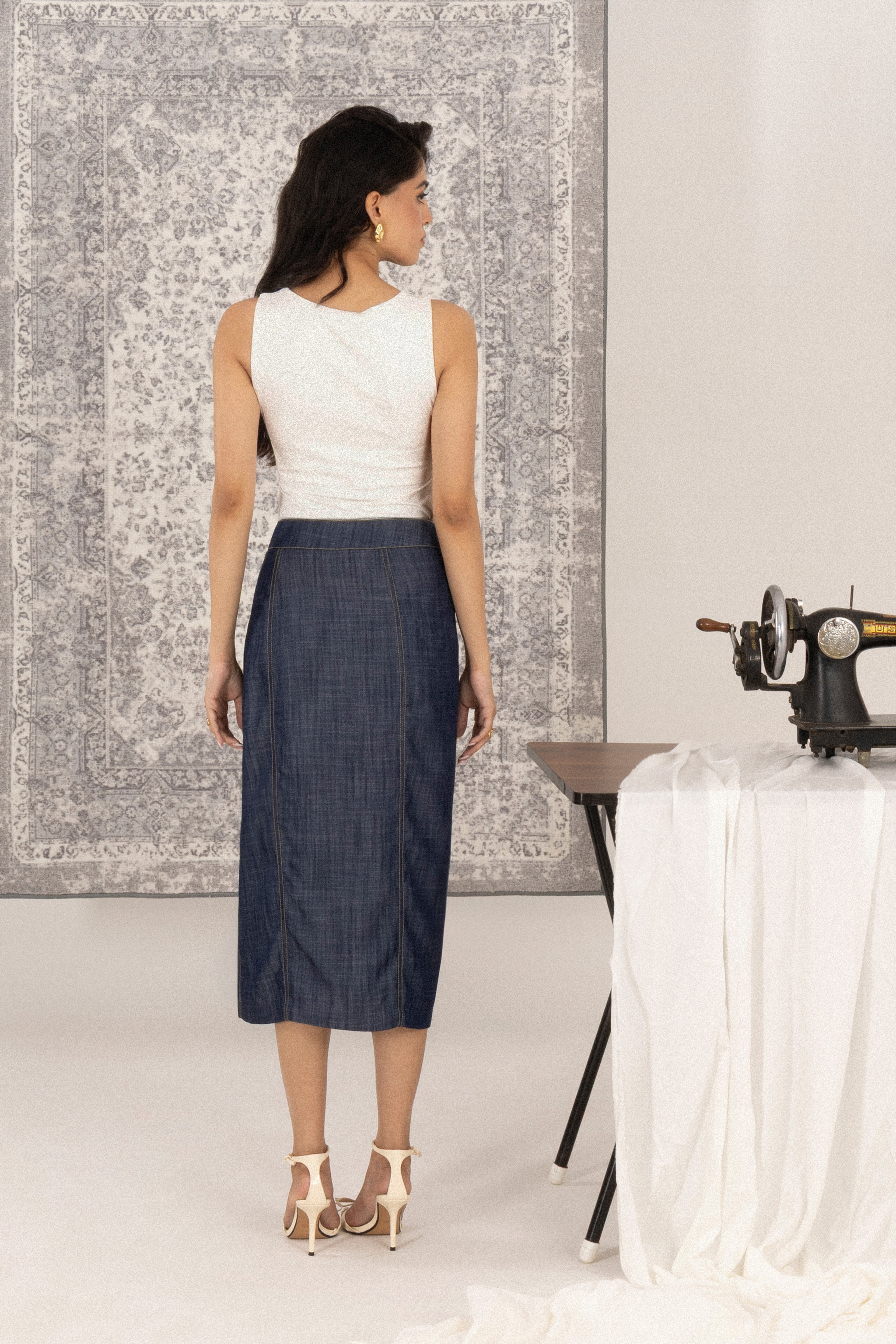 Double Placket Midi Skirt