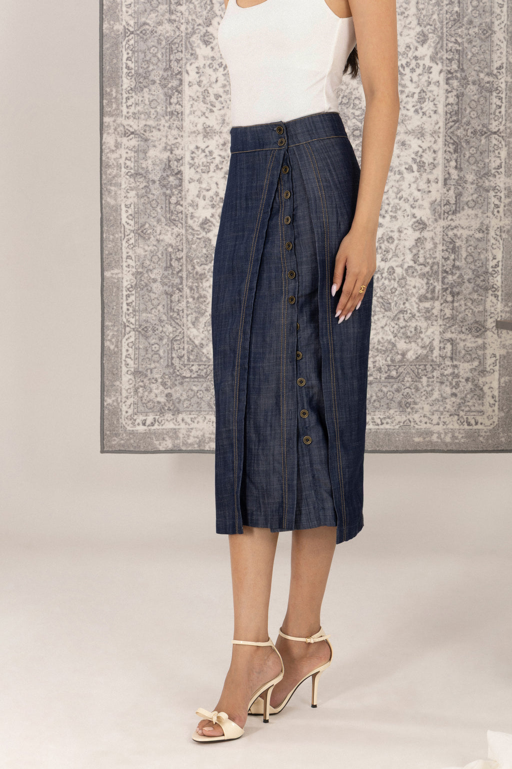 Double Placket Midi Skirt