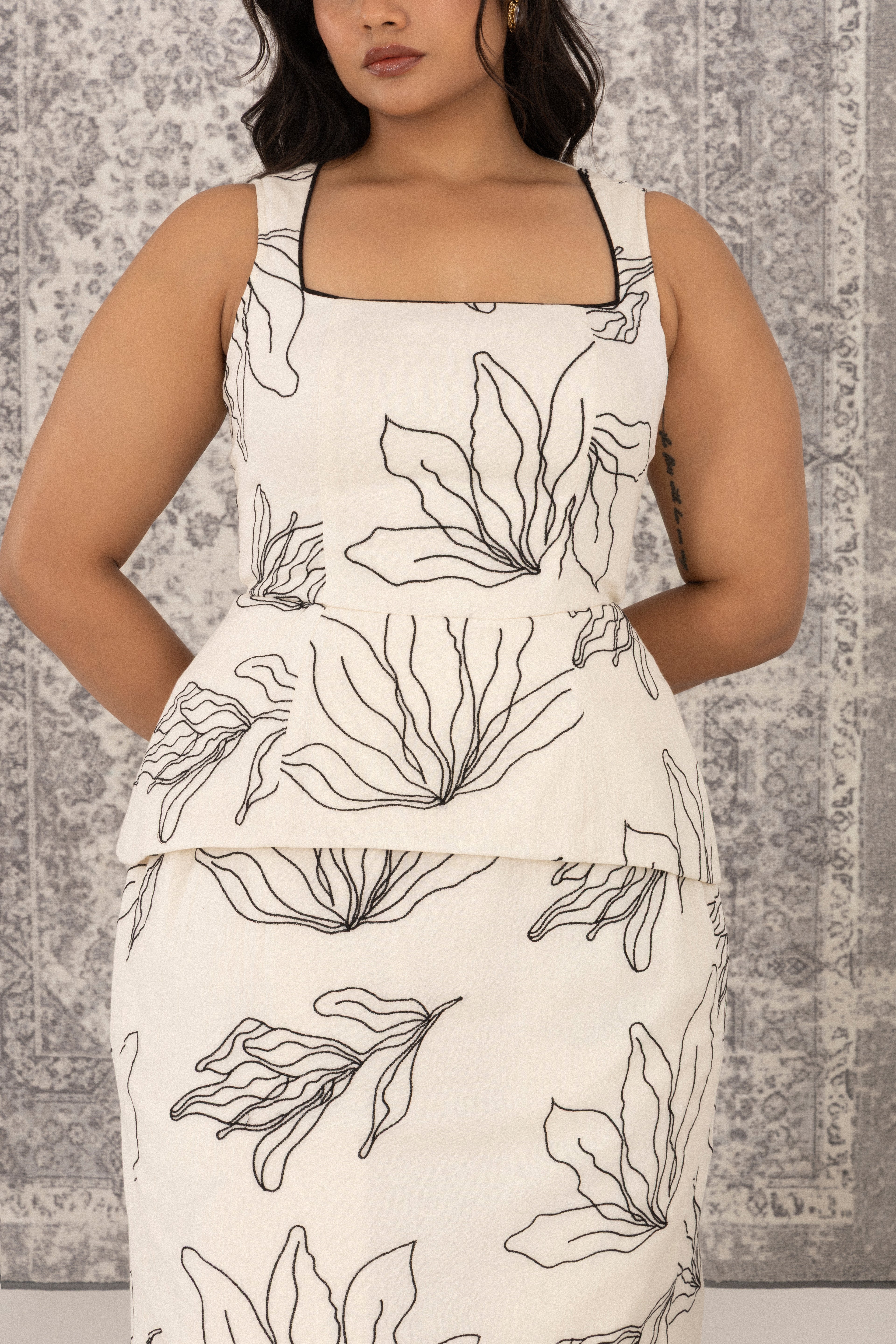 Embroidered Apron Peplum Dress