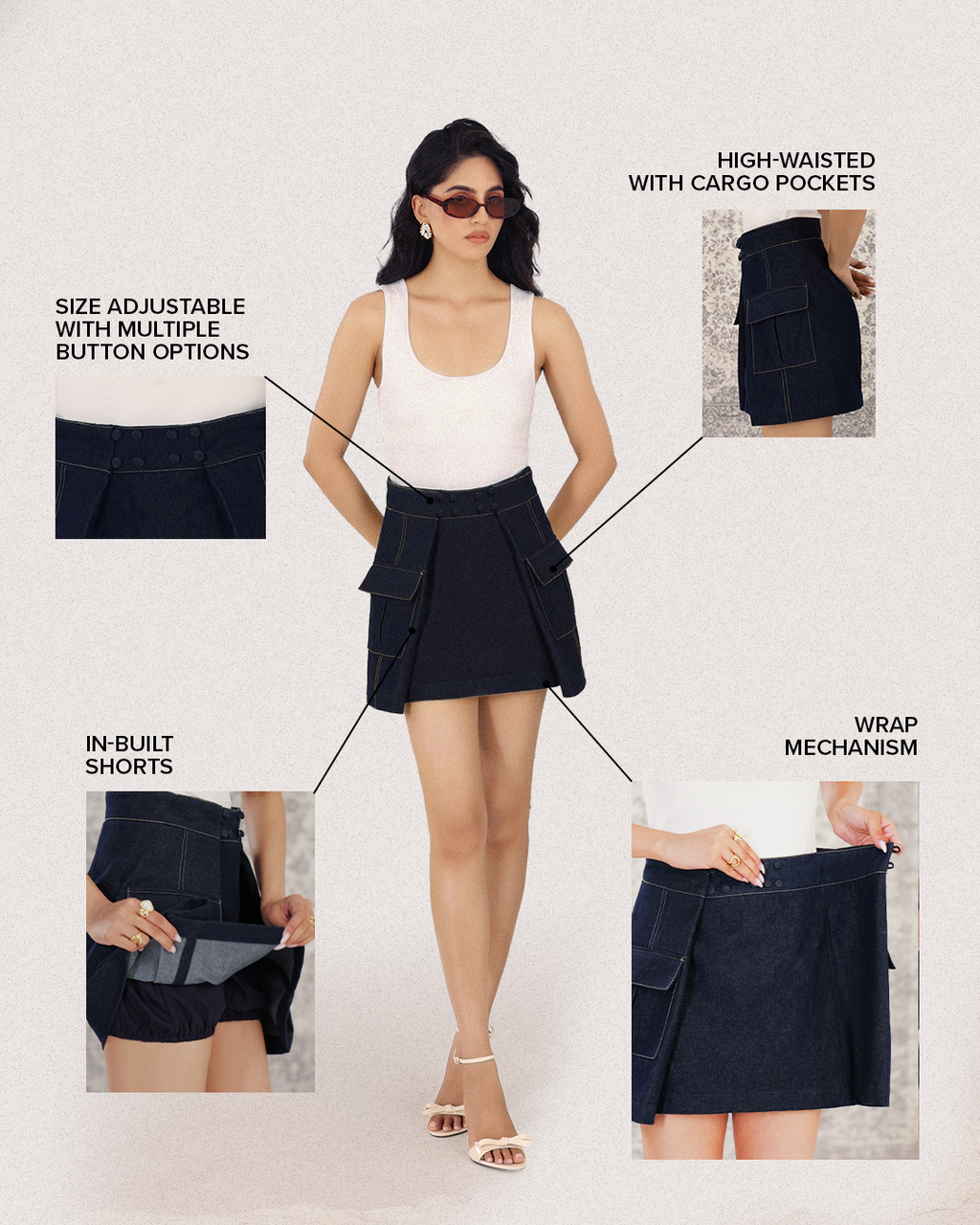 Size Adjustable Wrap Mini Skirt