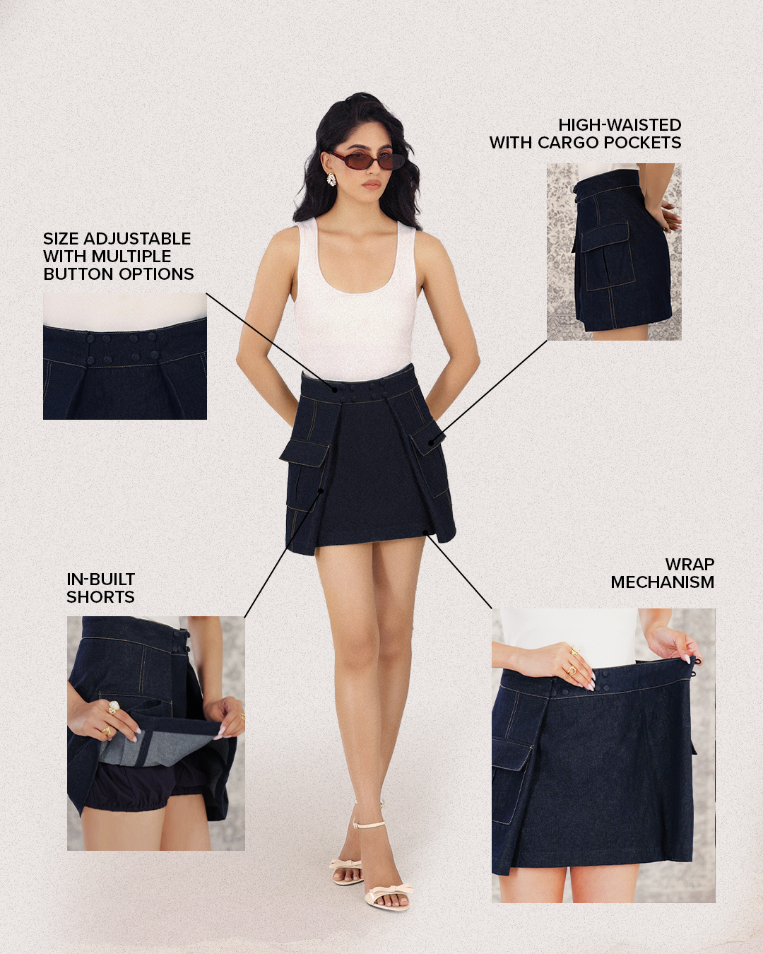 Size Adjustable Wrap Mini Skirt
